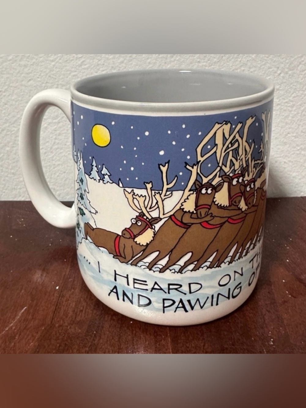 Vintage 90s Potpourri Press Christmas Santa Claus Reindeer Rooftops Mug Xmas